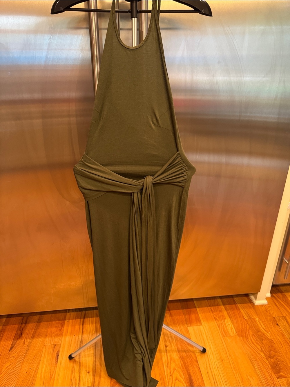 Backless Olive Green Maxi Dress with Front Knot